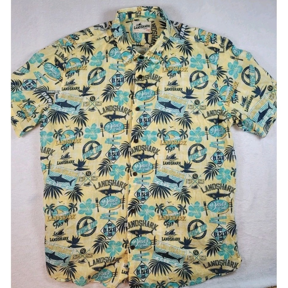 Landshark Hawaiian Button Down‎ XXL Vacation Beach Summer